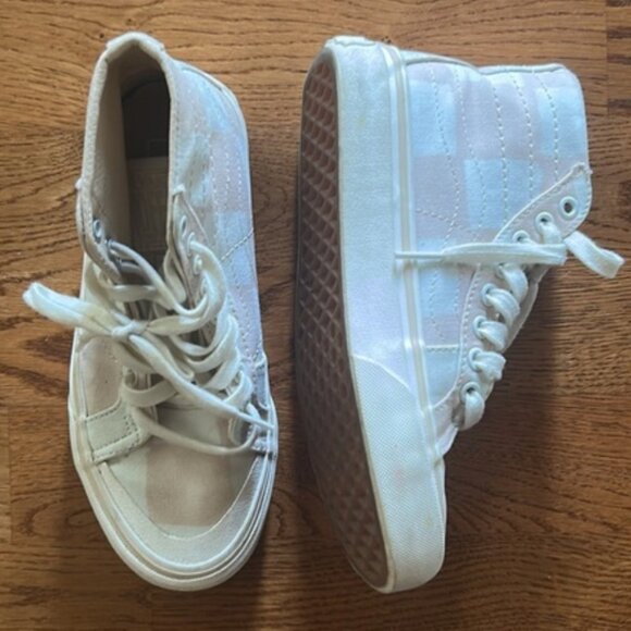 VANS Classic Sk8 Shoe 5.5 EU 35 Sneaker Canvas Ivory Pink High Top Checkerboard - Picture 1 of 3